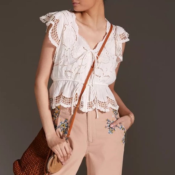 Anthropologie Tops - Anthropologie Lace Peplum Top size XS